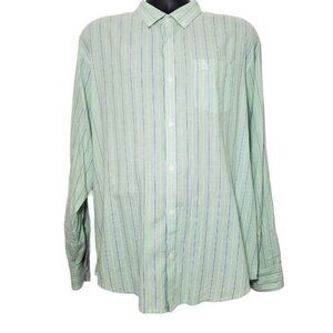 ☀ Penguin Mens Green Striped Long Sleeve Button Up